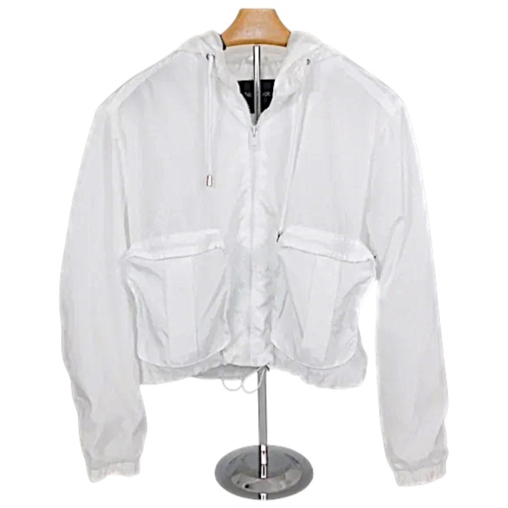 New‎ Look White Cropped Windbreaker Jacket | Size M | Hooded Zip-Up Lightweight